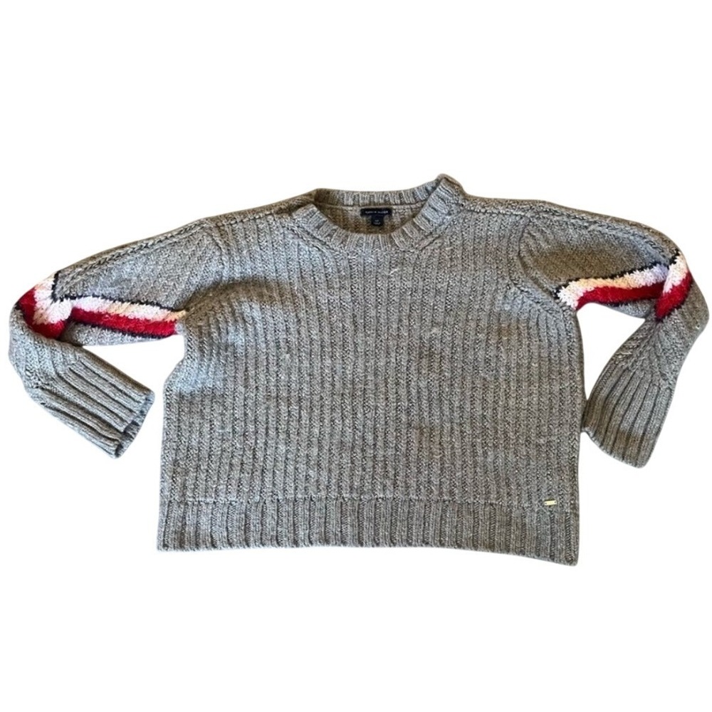 Tommy Hilfger Womens Small Chunky Knit Warm Grey Sweater Crew Neck
